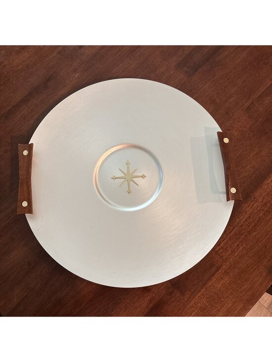 Mirro Other - MCM Mirro Medallion Atomic Starburst Round Serving Tray Wood Handles 17" USA